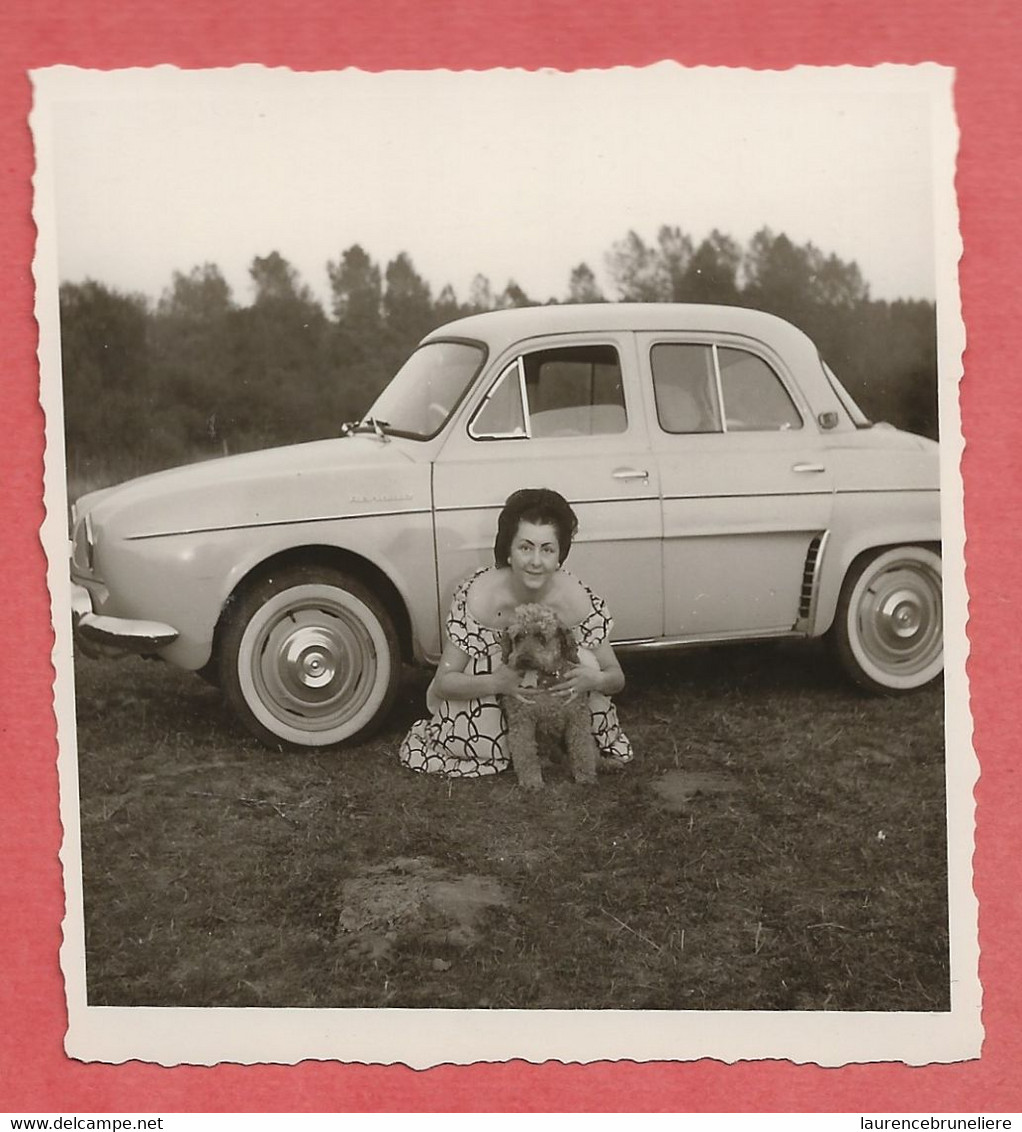 SEPTEMBRE  1961     PHOTO  VOITURE   DE   RENAULT  DAUPHINE     FEMME  ET  CHIEN - Automobile