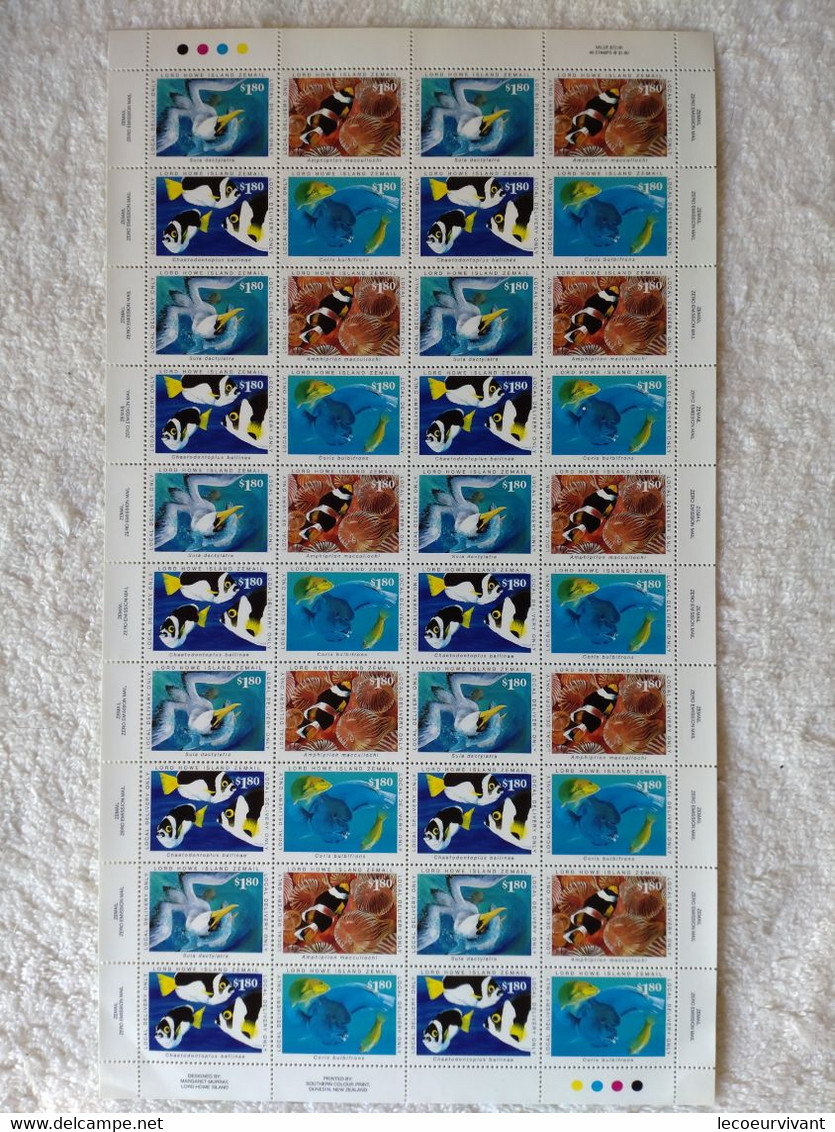 Full SHEET Of 40: Lord Howe Island 1999 Local Zemail Courier Post $1.80 Marine Life (planche De Timbres D'Île) - Feuilles, Planches  Et Multiples