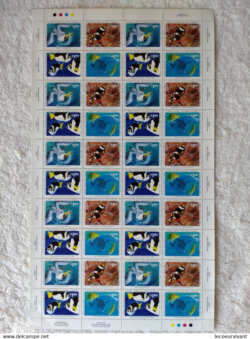 Full SHEET Of 40: Lord Howe Island 1999 Local Zemail Courier Post $1.80 Marine Life (planche De Timbres D'Île) - Fogli Completi