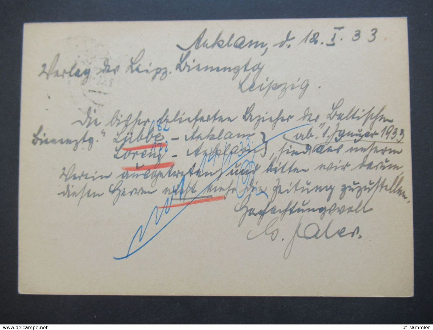 DR 1932 / 33 Pommern / Vorpommern OPD Stettin 40 Ganzsachen verschiedene Orte! Alle nach Leipzig an die Bienen Zeitung