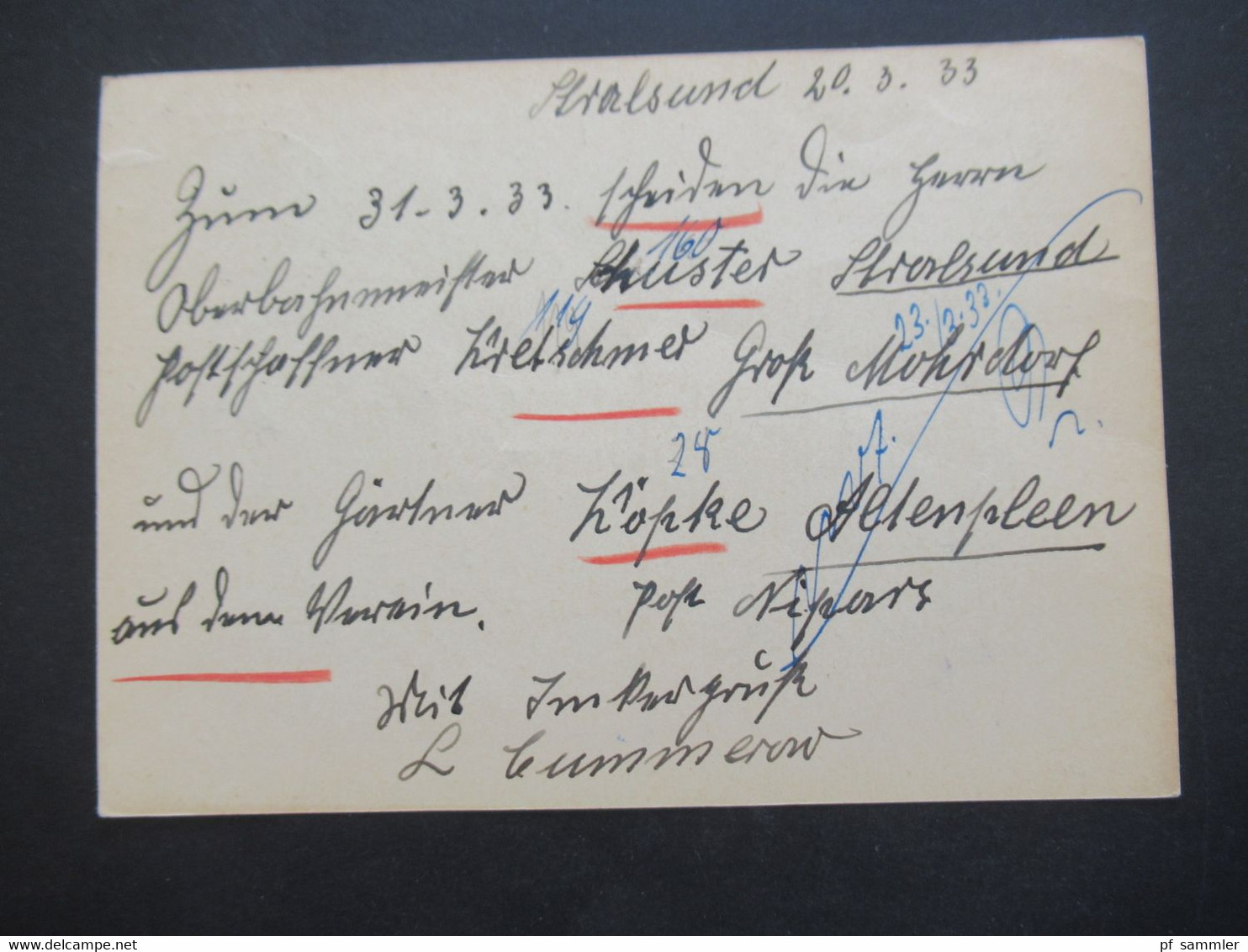 DR 1932 / 33 Pommern / Vorpommern OPD Stettin 40 Ganzsachen verschiedene Orte! Alle nach Leipzig an die Bienen Zeitung