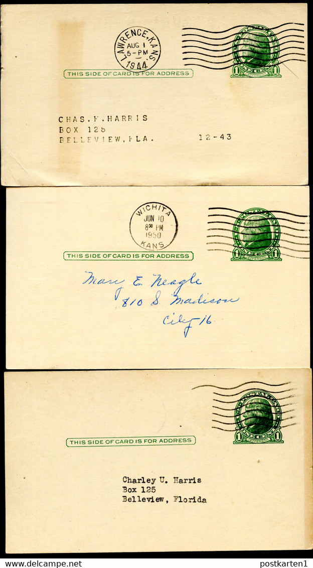 UX27 UPSS S37E 3 Postal Cards Used Kansas And Louisiana 1944-50 - 1921-40