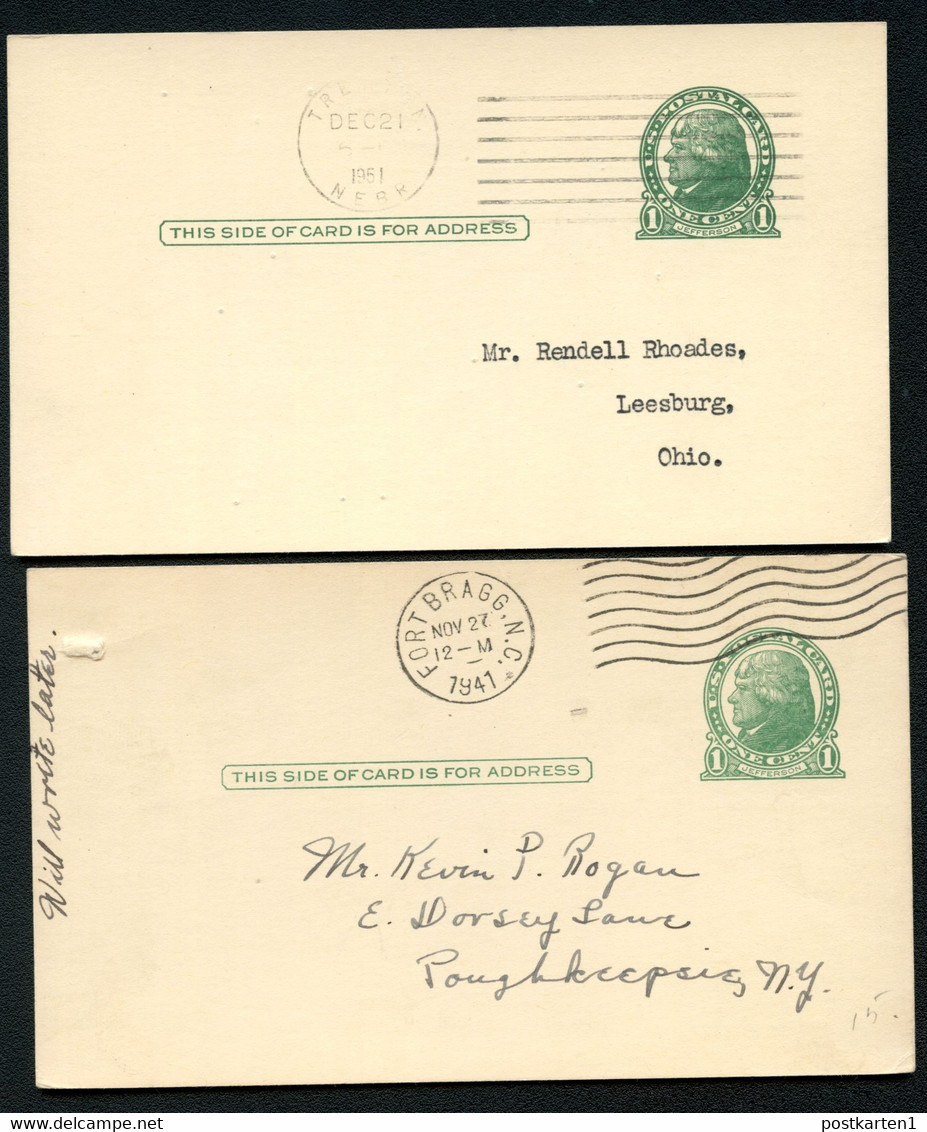 UX27 UPSS S37E 2 Postal Cards Used Nebraska + North Carolina 1941-51 - 1921-40