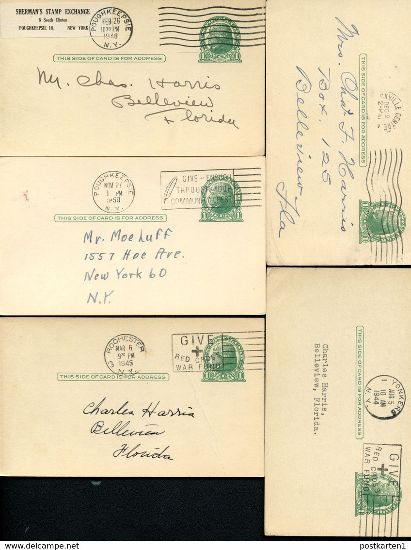 UX27 UPSS S37E 5 Postal Cards Used New York NY 1944-50 - 1921-40