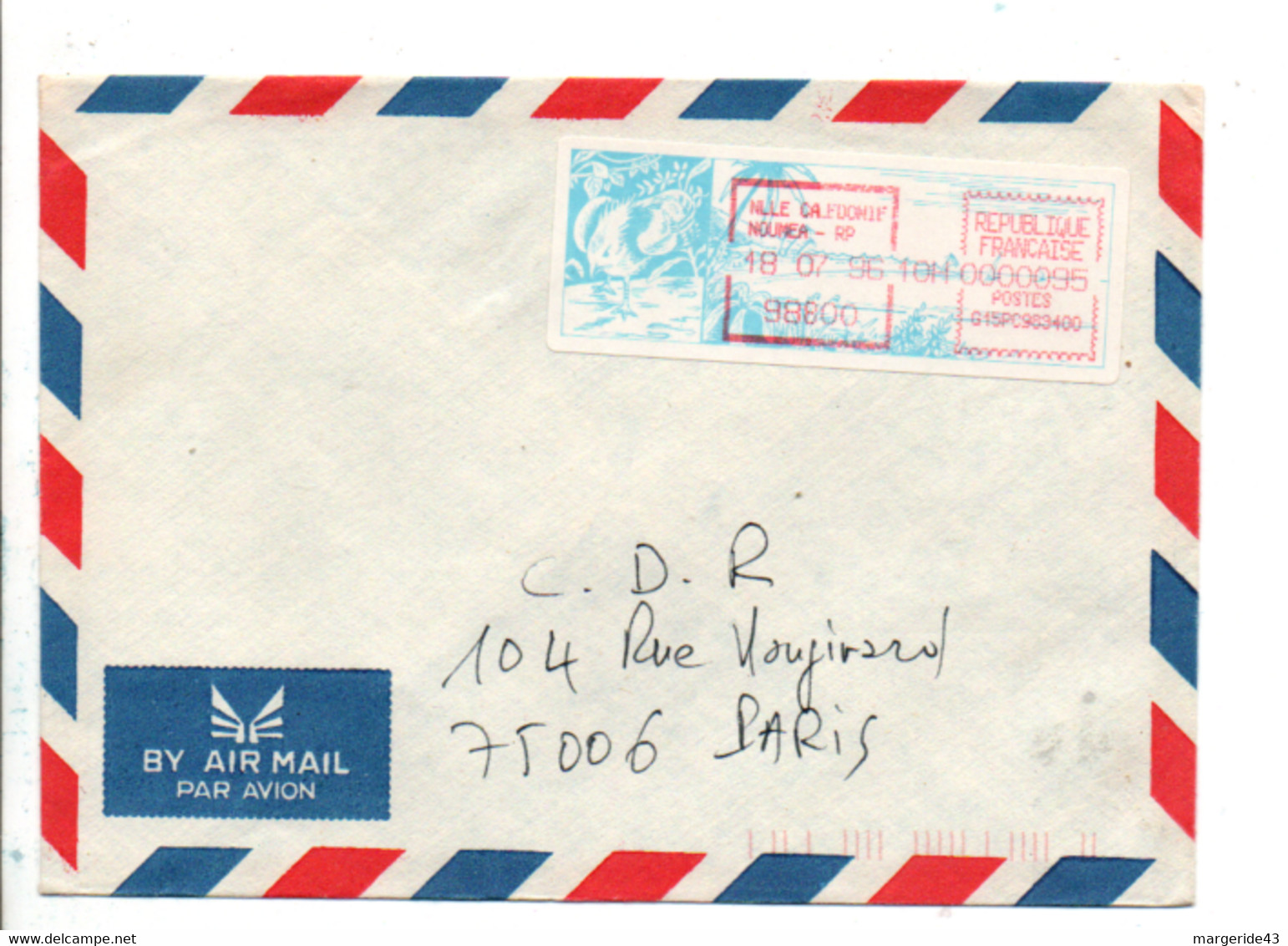 NOUVELLE CALEDONIE LETTRE POUR LA FRANCE 1996 - Storia Postale