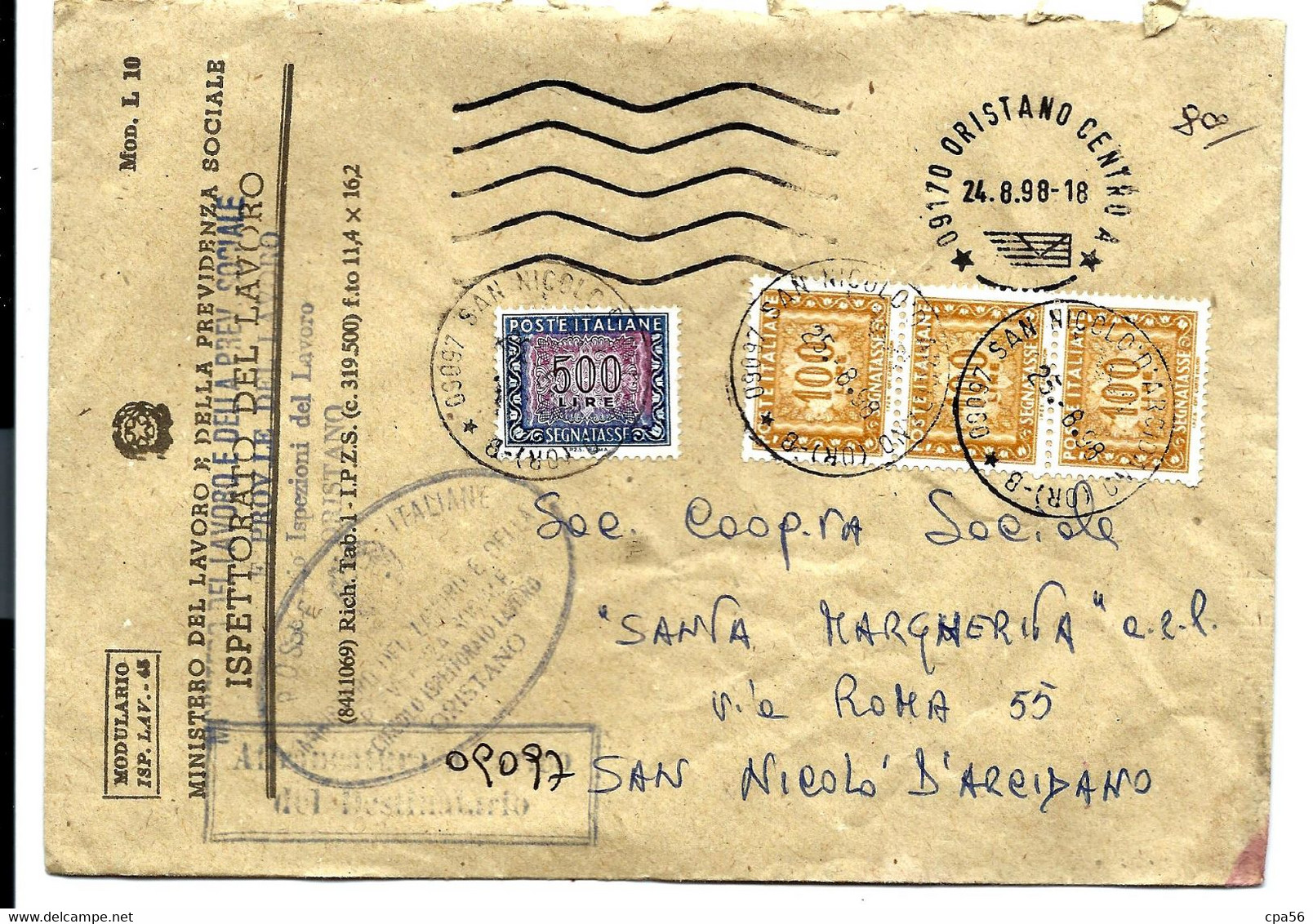 ENVELOPPE De 1898 - 4 Timbres - SAN NICOLO D'ARCIDANO - B - Usados