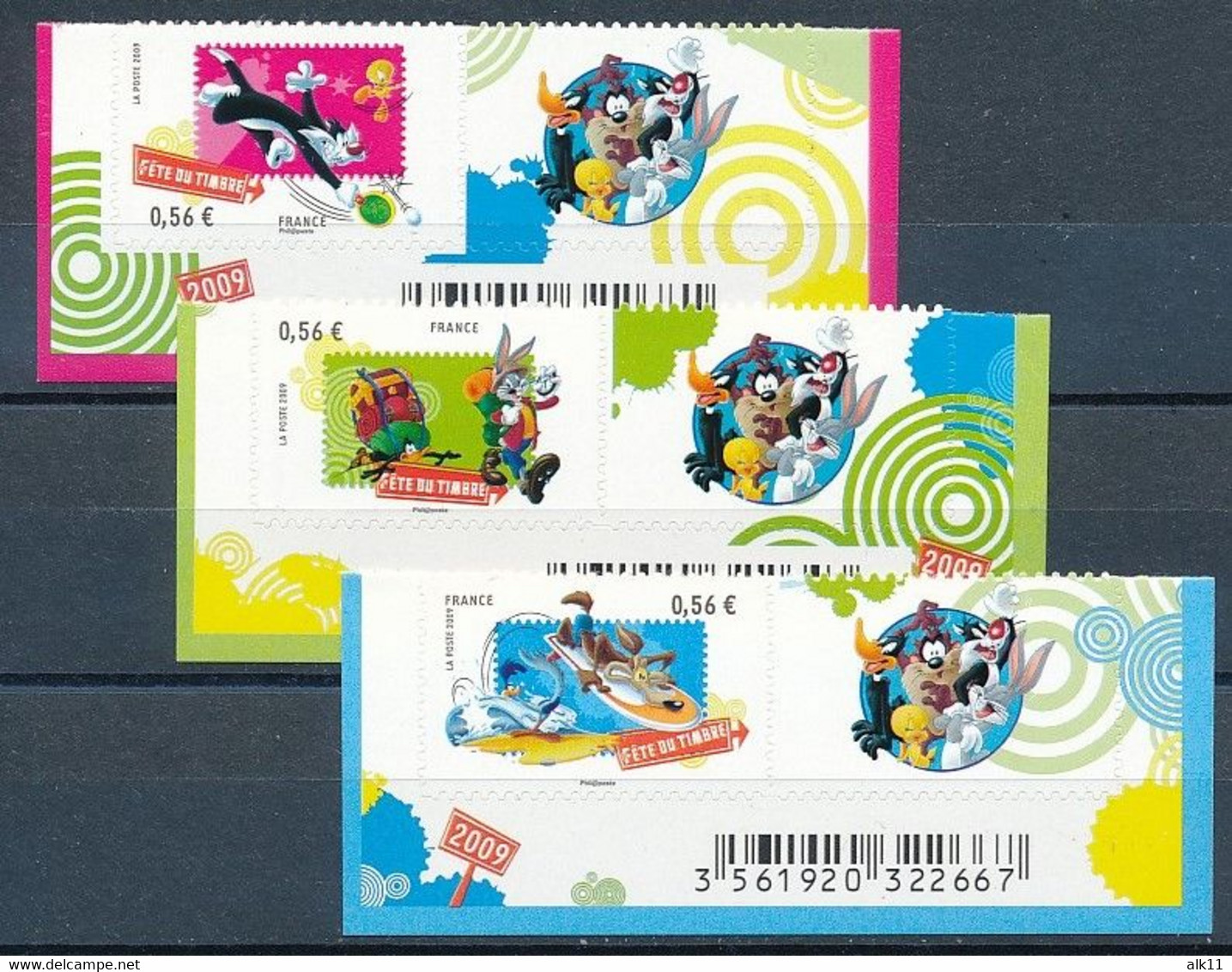 France 2009 - 271-272-273 Timbres Adhésifs Looney Tunes Avec Vignette Provenant Des Feuillets - Neuf - Unused Stamps