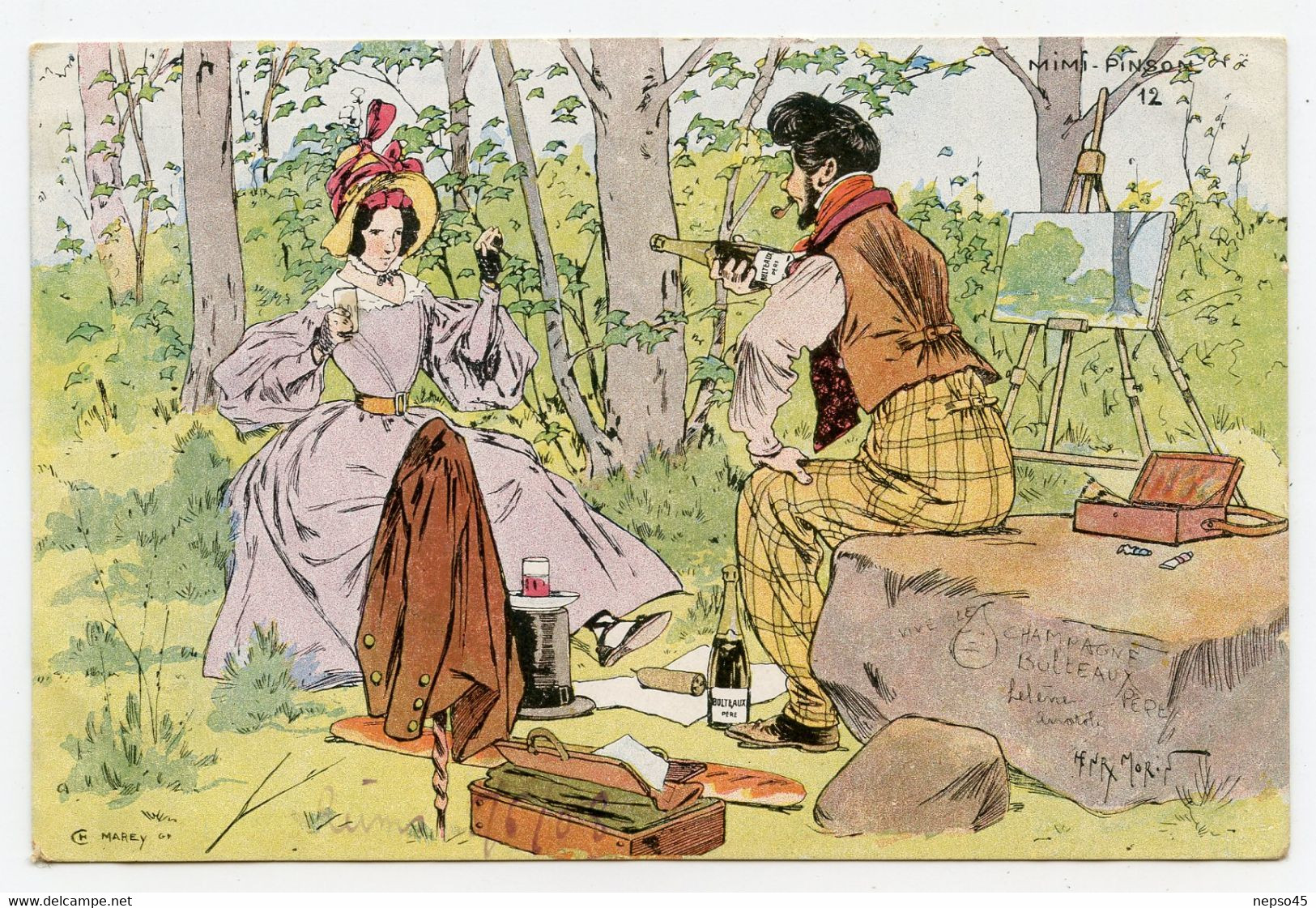 Illustrateur Henri Morin.publicité Sur Le Champagne Bulteaux Père,spectacle.Artiste Mimi-Pinson - Morin, Henri