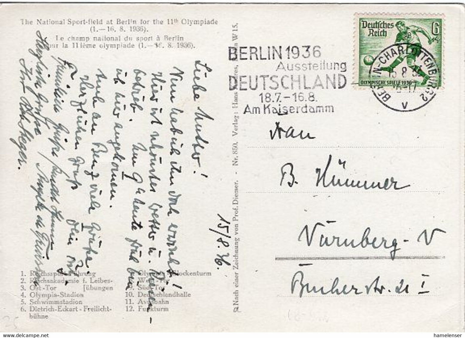 49824 - Deutsches Reich - 1936 - 6Pfg. Sommerolympiade A. Kte. M. MaschStpl. BERLIN - AUSSTELLUNG DEUTSCHLAND -> N'berg - Sommer 1936: Berlin