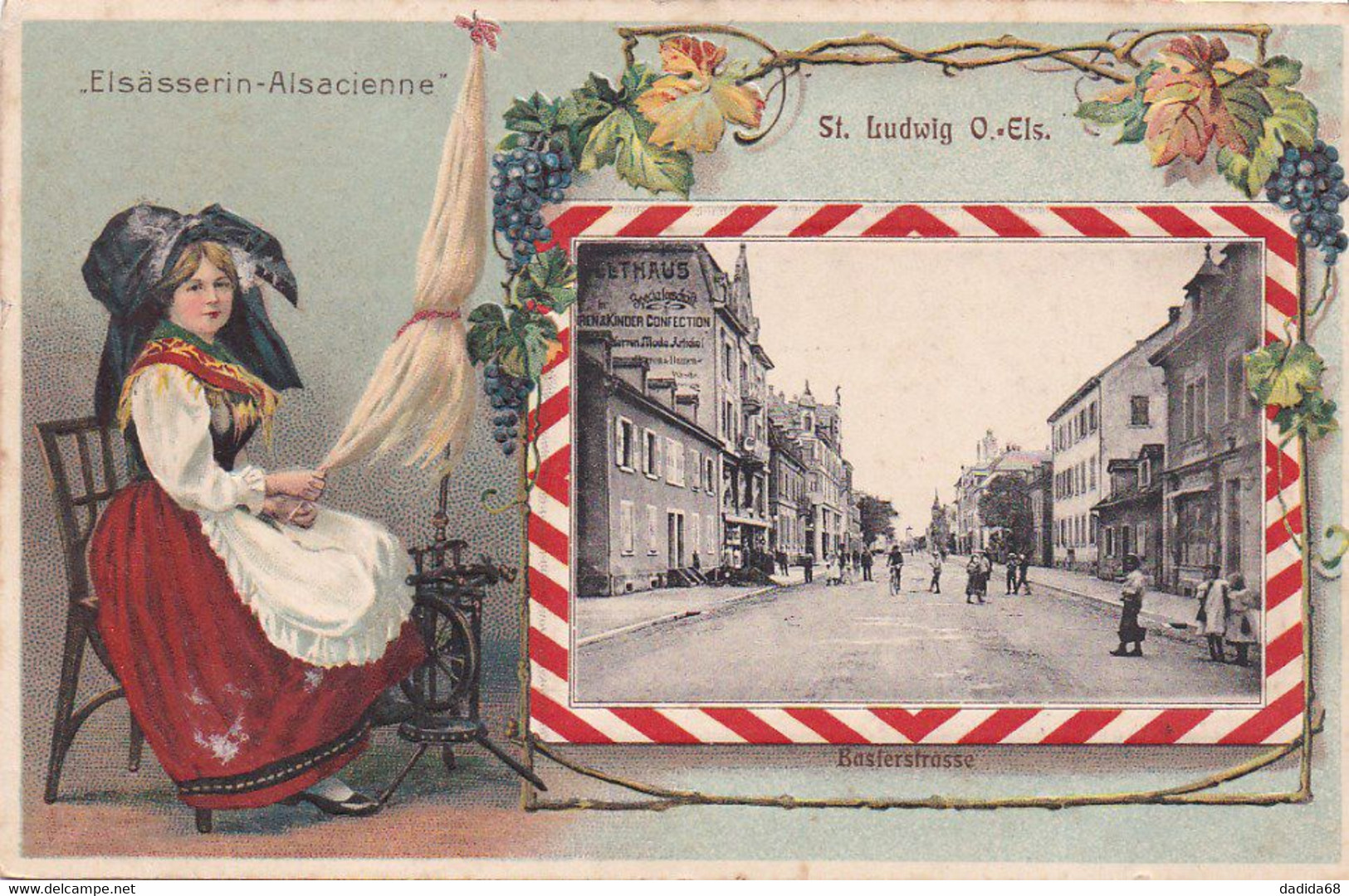 CPA - ST. LUDWIG - SAINT-LOUIS - (HAUT-RHIN) - RUE DE BÂLE - BELLE CARTE AVEC ALSACIENNE - Saint Louis