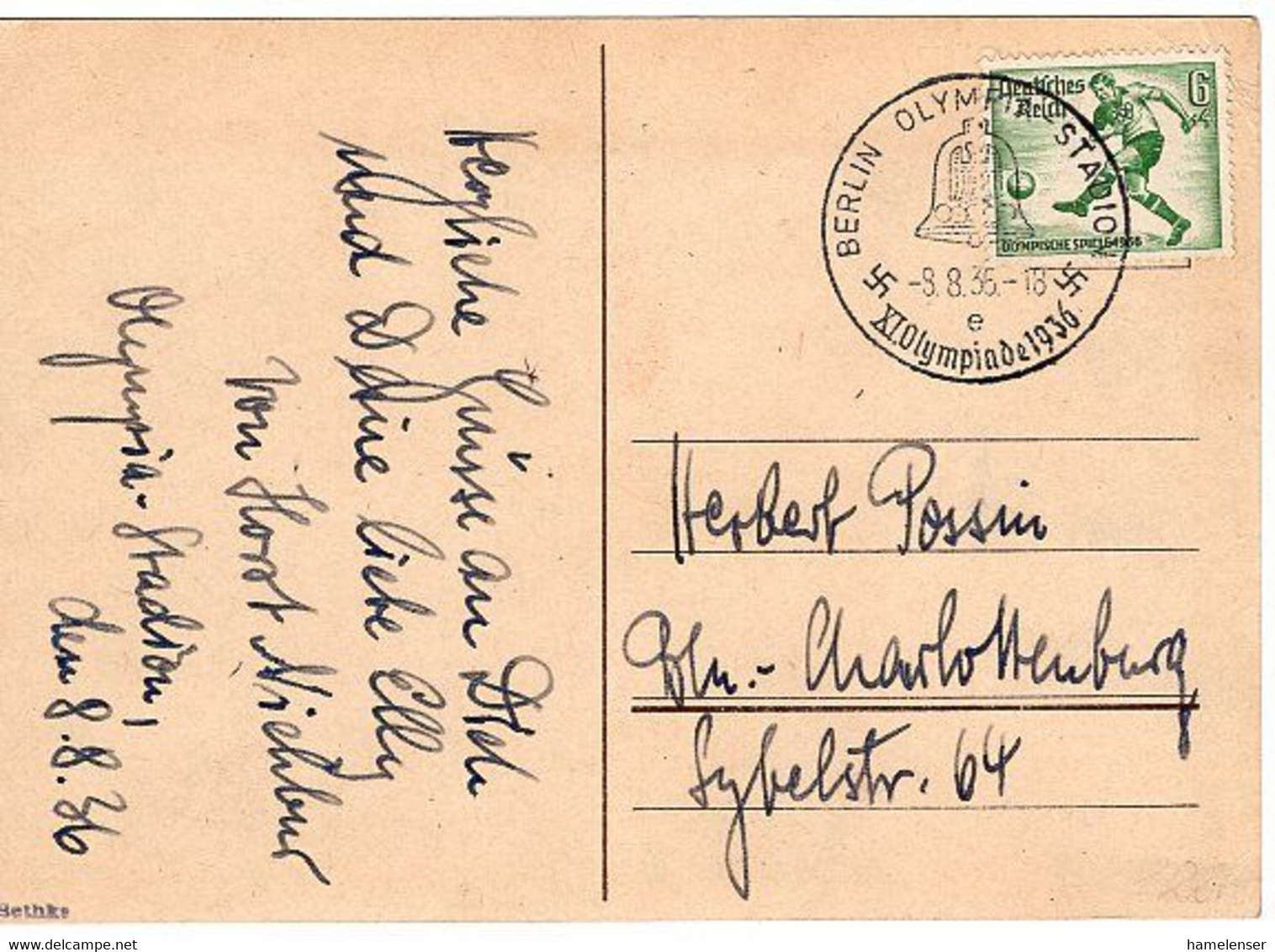 49834 - Deutsches Reich - 1936 - 6Pfg. Sommerolympiade A. Ans.-Kte. M. SoStpl. BERLIN OLYMPIA-STADION -> Berlin - Sommer 1936: Berlin