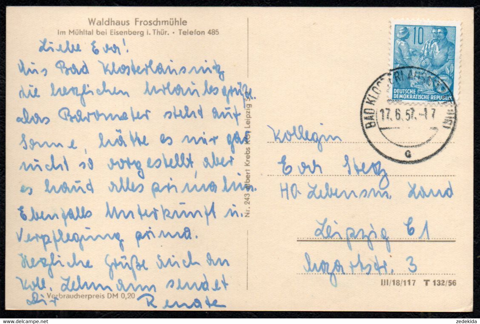 E7229 - Eisenberg Mühltal Froschmühle Gaststätte - Verlag Albert Krebs - Eisenberg