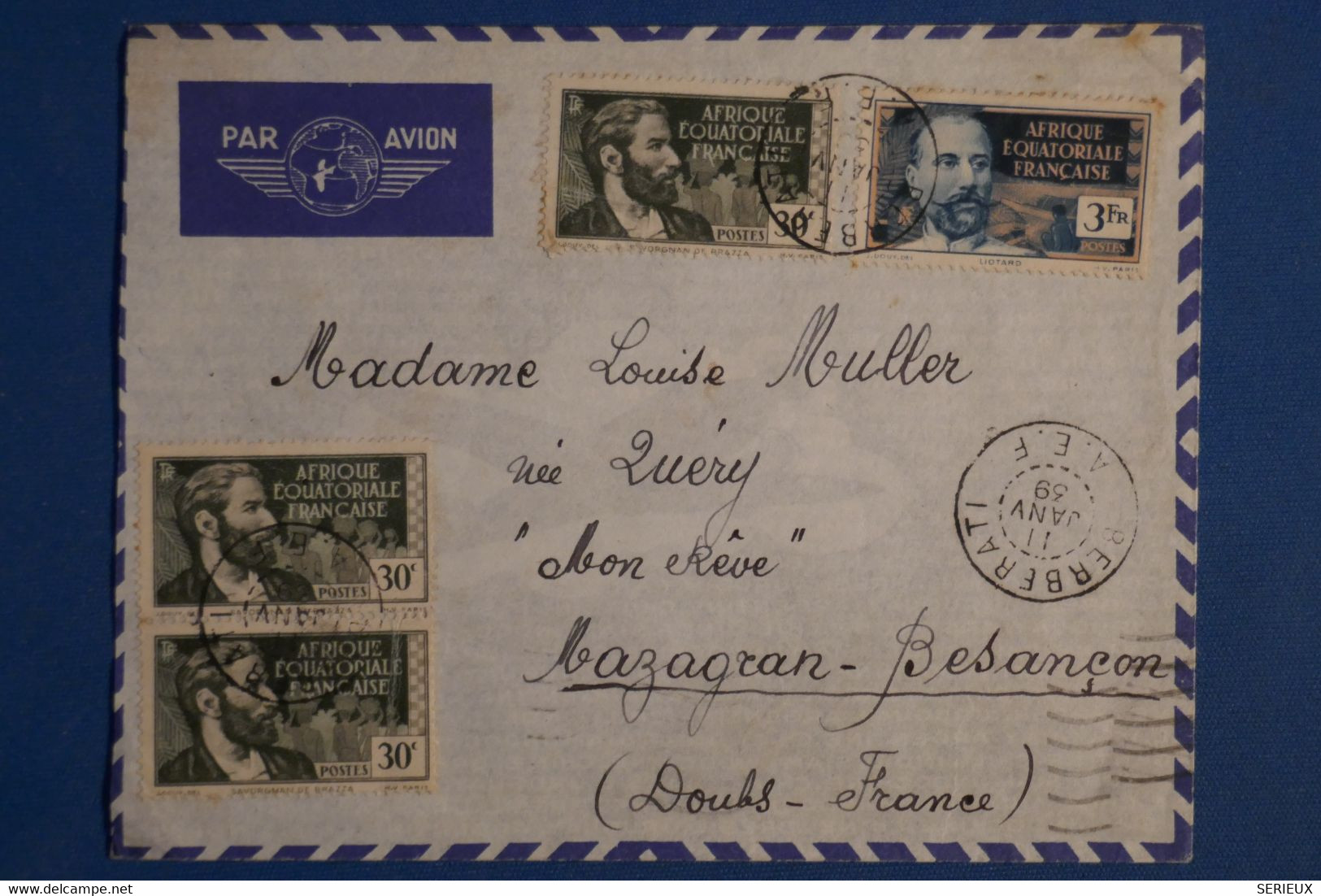 AF3 AEF   BELLE LETTRE  1939 PETIT BUREAU BERBERATI  A BESANCON MAZAGRAN FRANCE  +PAIRE TP ++ AFFRANCH PLAISANT - Storia Postale