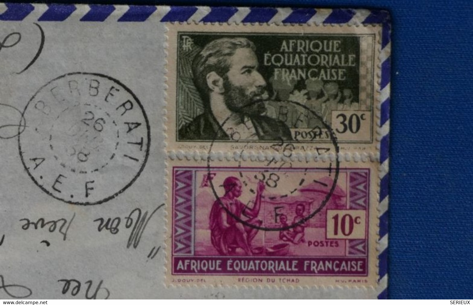 AF3 AEF MOYEN CONGO BELLE LETTRE  1938 BERBERATI   A BESANCON FRANCE +++SURCHARGES BLOC 6 TP   +AFFRANCH PLAISANT - Lettres & Documents