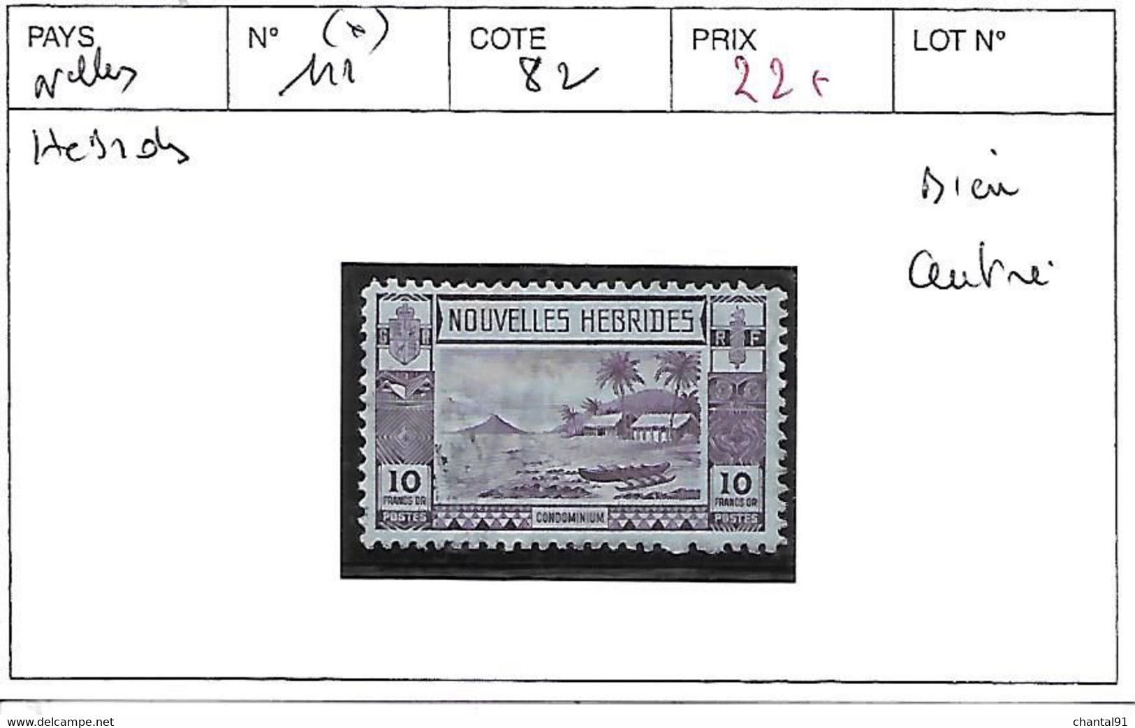 NOUVELLES HEBRIDES N° 111 (*) BIEN CENTRE - Unused Stamps
