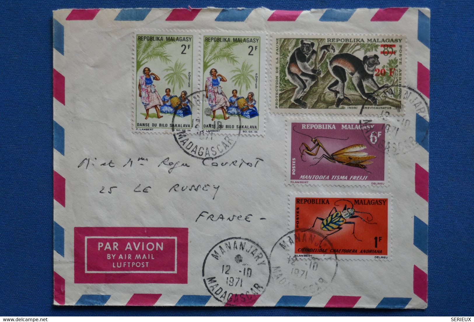 AF3 MADAGASCAR BELLE LETTRE  1971 MANANJARY   A  LE RUSSEY  FRANCE  +PAIRE DE TP ++ PAIRES DE TP +AFFRANCH PLAISANT - Other & Unclassified