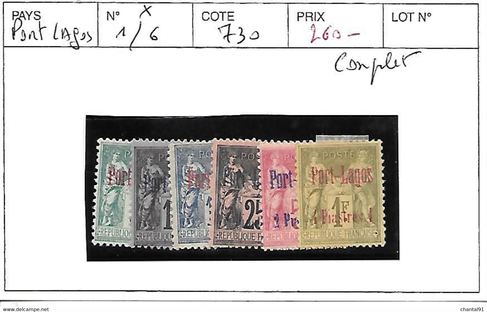 PORT LAGOS N° 1/6 * COMPLET - Unused Stamps