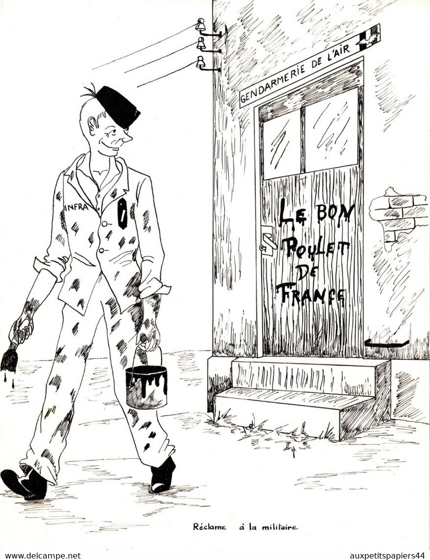 Dessin Original A4 Non Signé, Encre De Chine Caricature Humoristique Sur L'Armée De L'Air, Joli Coup De Crayon 1950/60 - Tekeningen