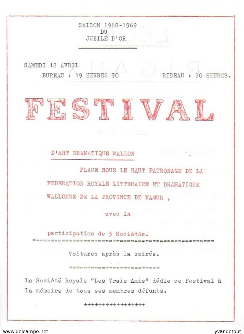 Programme. Jubilé D'Or. 1968/69. Wallon. Malonne. Namur - Programma's