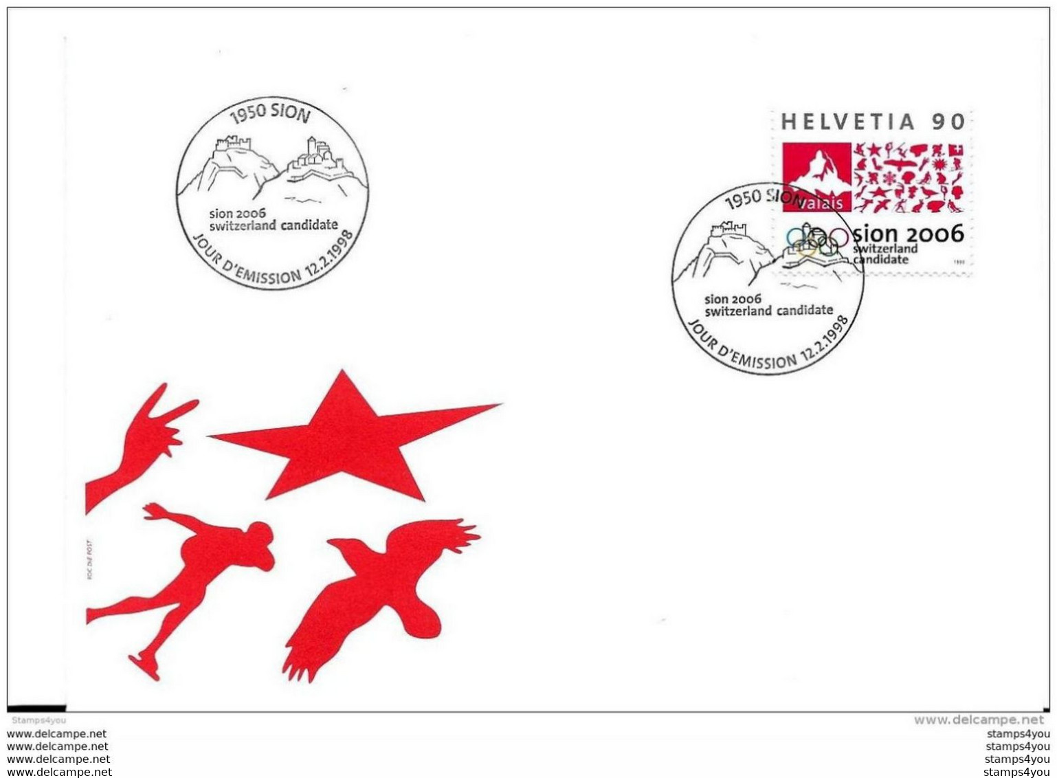 137 - 40 - Enveloppe Suisse Avec Timbre "Sion 2006" Ville Candidate Et Oblit Spéciale 1er Jour 1998 - Winter 2006: Torino