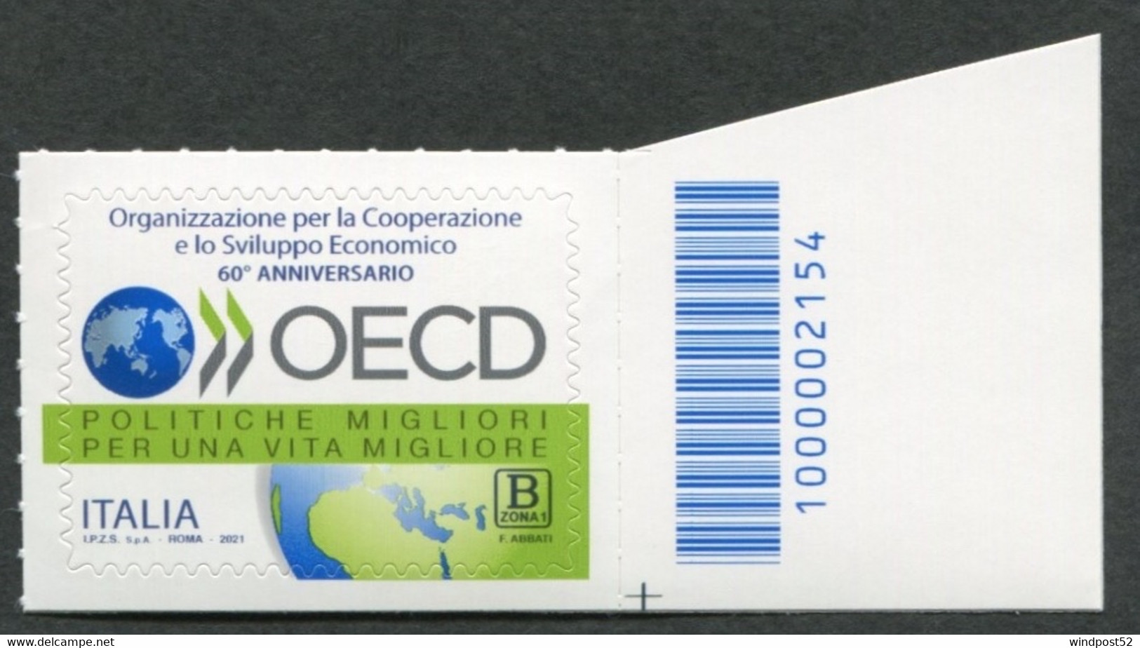 ITALIA 2021 - ORGANIZZAZIONE PER LA COOPERAZIONE E LO SVILUPPO ECONOMICO - CODICE A BARRE -  MNH** 305 - Code-barres