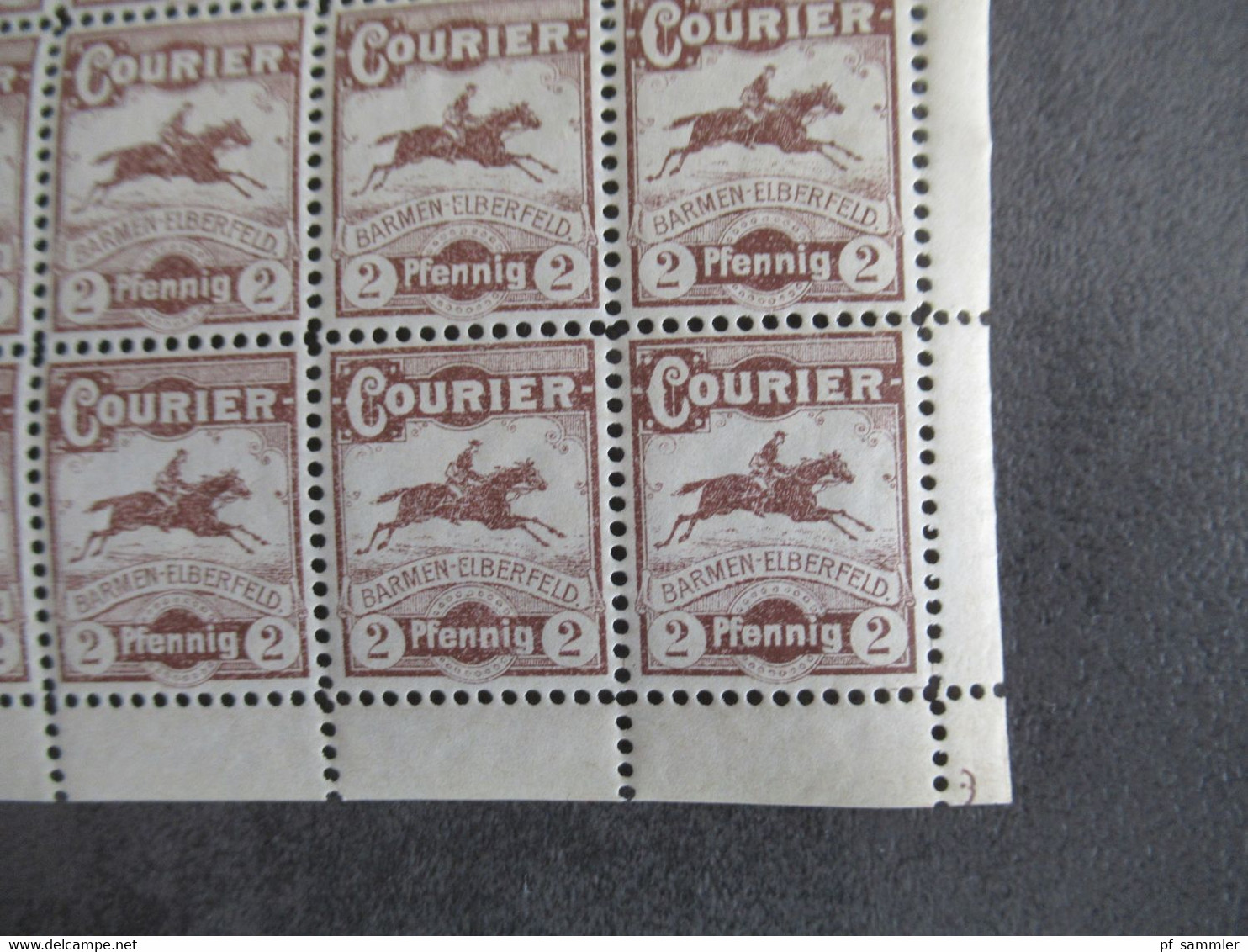 DR Privatpost Um 1897 Courier Barmen - Elberfeld Kompletter Bogen / 100 Marken ** / Postfrisch Pferde Kurier / Reiter - Private & Local Mails