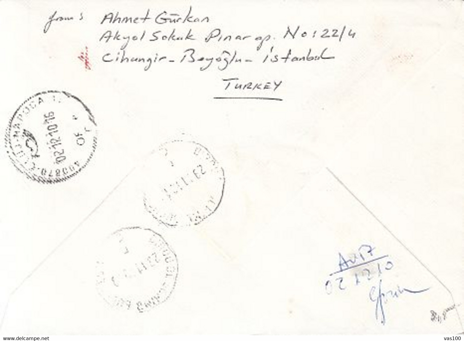 AMOUNT 385, BEYOGLU, RED MACHINE STAMP ON REGISTERED COVER, 2010, TURKEY - Lettres & Documents