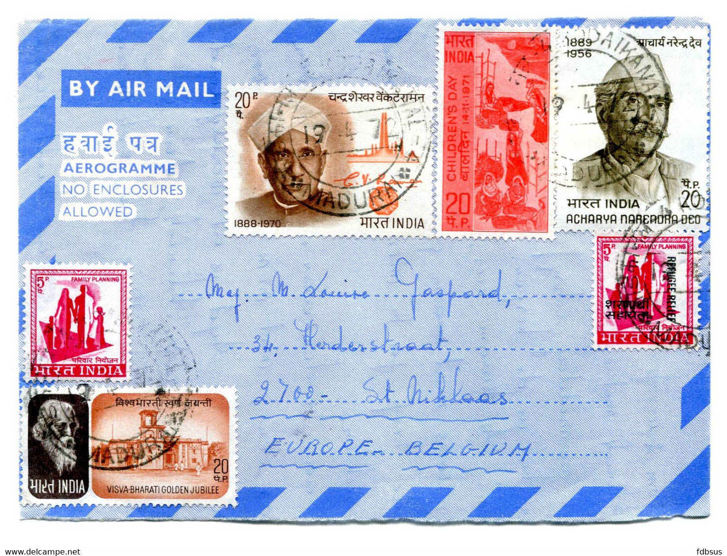 1972 Front Of Aerogramme To Belgium With Several Stamps - See Scan For Cancellations And Others - Aerogramas