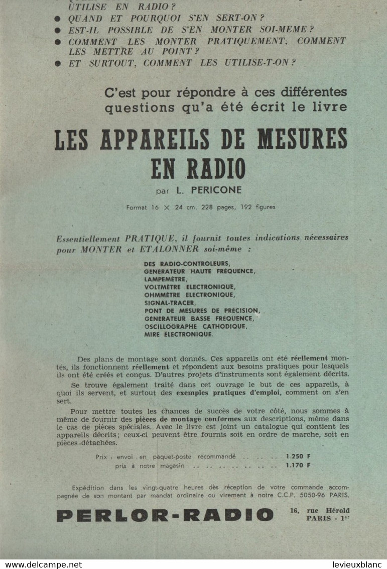 Papillon Publicitaire/ Les Appareils De Mesure En Radio//L. PERICONE/PERLOR-RADIO/ Paris/Vers 1960     VPN351 - Appareils