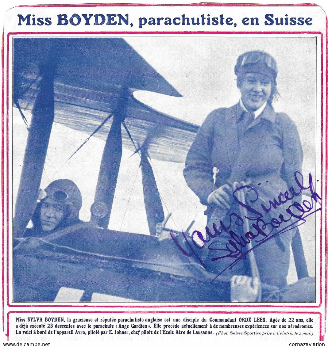 Aviation Parachutiste Miss Boyden - Lausanne-Blécherette - Autographe - Rarissime - Parachutisme