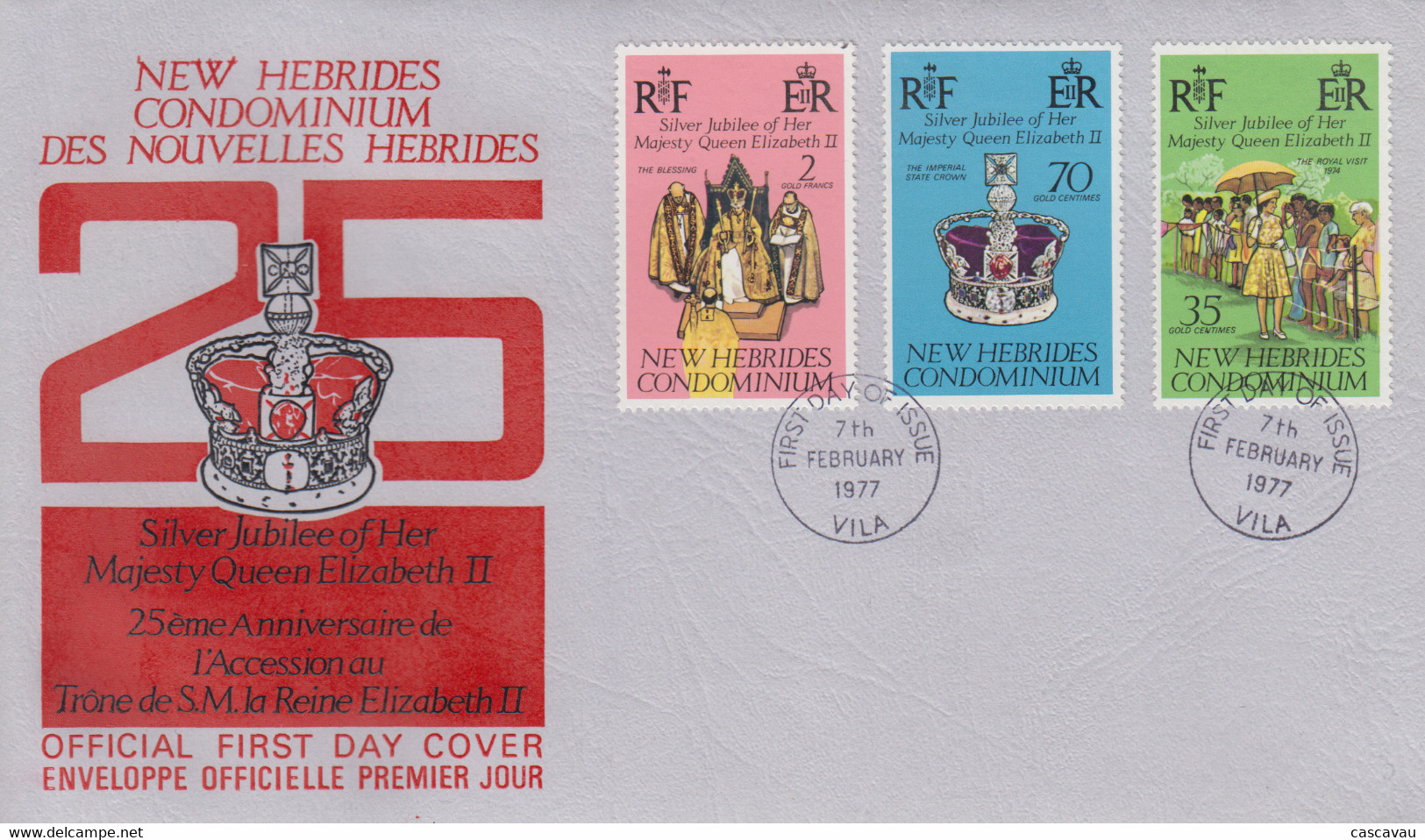 Enveloppe FDC  1er Jour   NOUVELLES  HEBRIDES   25éme  Anniversaire  Accession  Au  Trône  D'  ELIZABETH  II   1977 - FDC