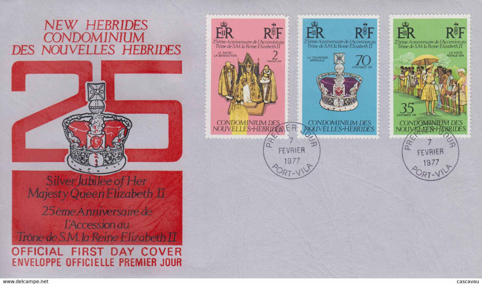 Enveloppe FDC  1er Jour   NOUVELLES  HEBRIDES   25éme  Anniversaire  Accession  Au  Trône  D'  ELIZABETH  II   1977 - FDC