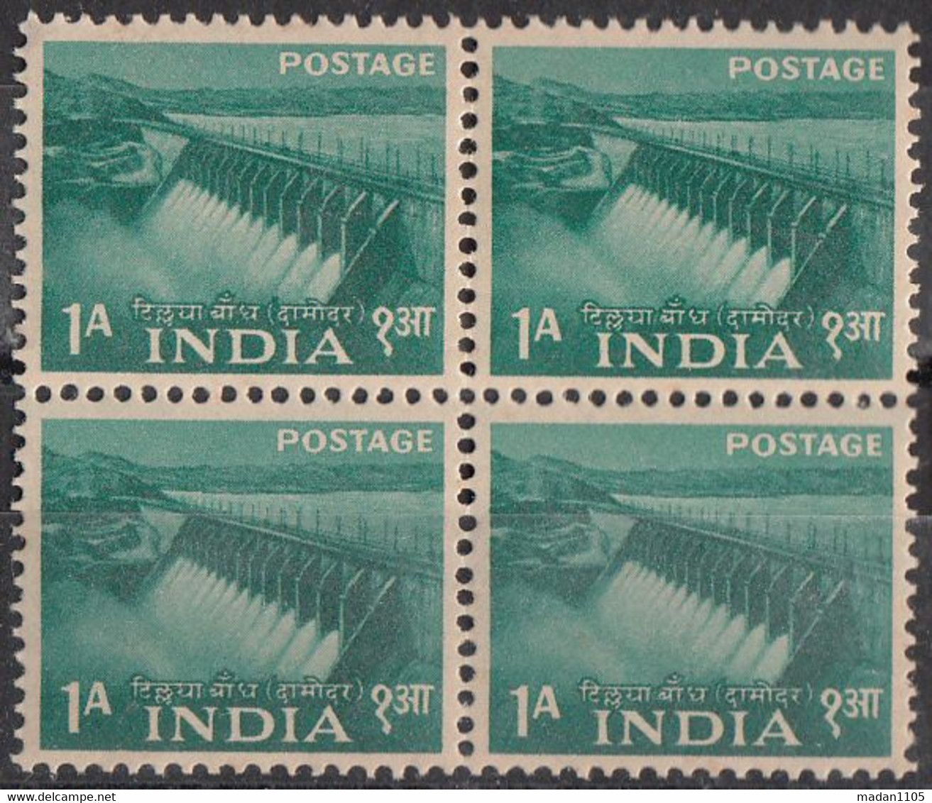 INDIA 1955 Five Year Plan (2nd Definitive Serie)1 A., Tilaiya Dam, DVC, Water Supply, 1v.Block Of 4,  MNH(**) - Nuevos