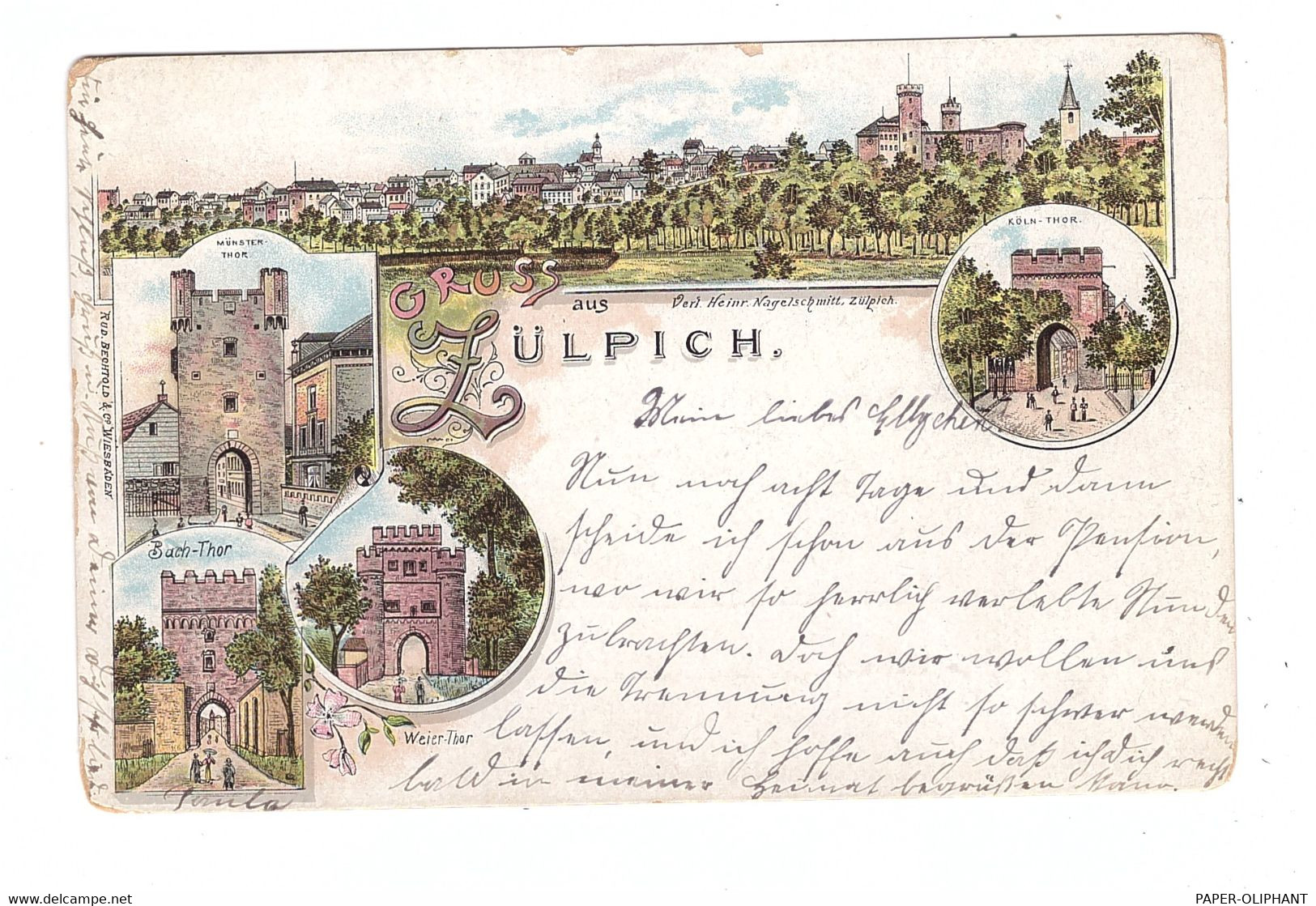 5352 ZÜLPICH, Lithographie, 5 Ansichten - Zuelpich