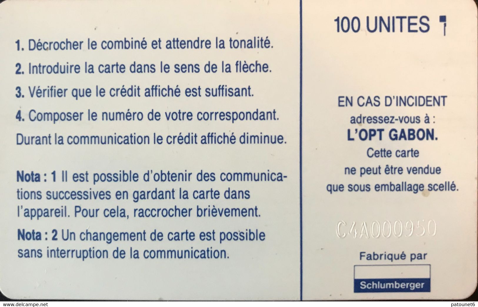 GABON  -  Phonecard  -  Nouveau Plan De Numérotage  -  SC 5 ON  -  100 UNITES  -  Control Number : Impact - Gabun
