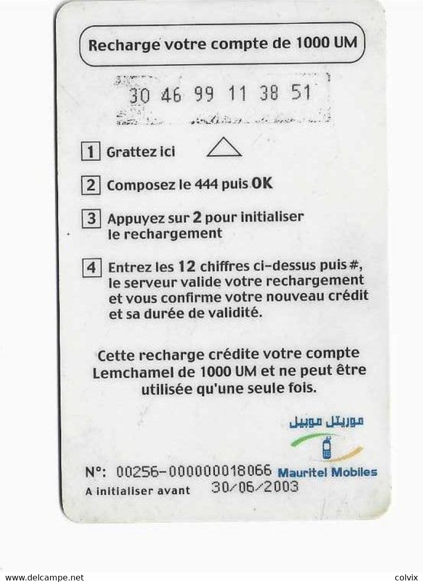 MAURITANIE PREPAYEE MAURITEL MOBILES 1000 UM Date 30/06/2002 - Mauritania