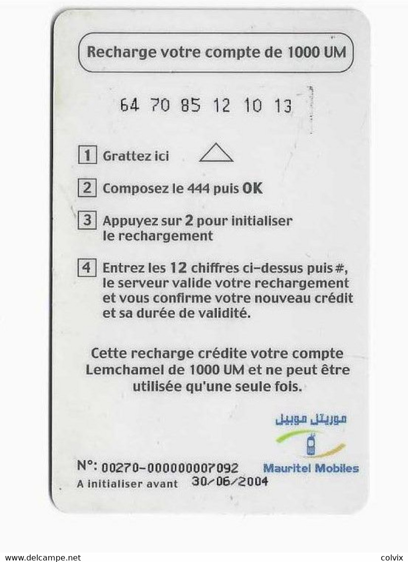 MAURITANIE PREPAYEE MAURITEL MOBILES 1000 UM Date 30/06/2004 - Mauritania