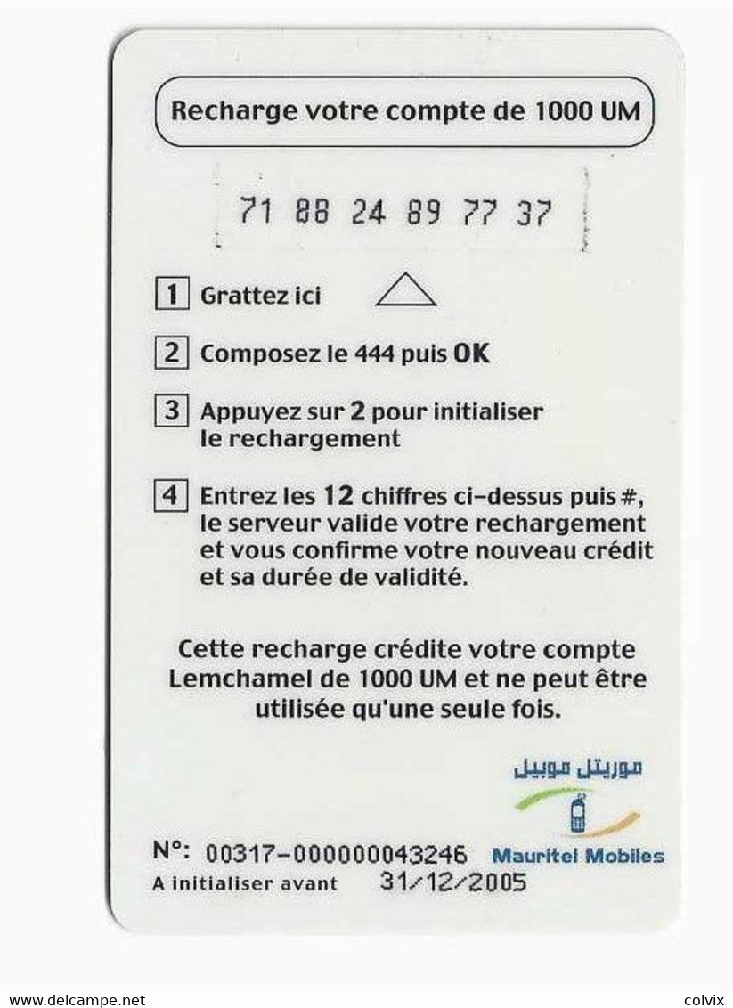 MAURITANIE PREPAYEE MAURITEL MOBILES 1000 UM Date 31/12/2005 - Mauritania