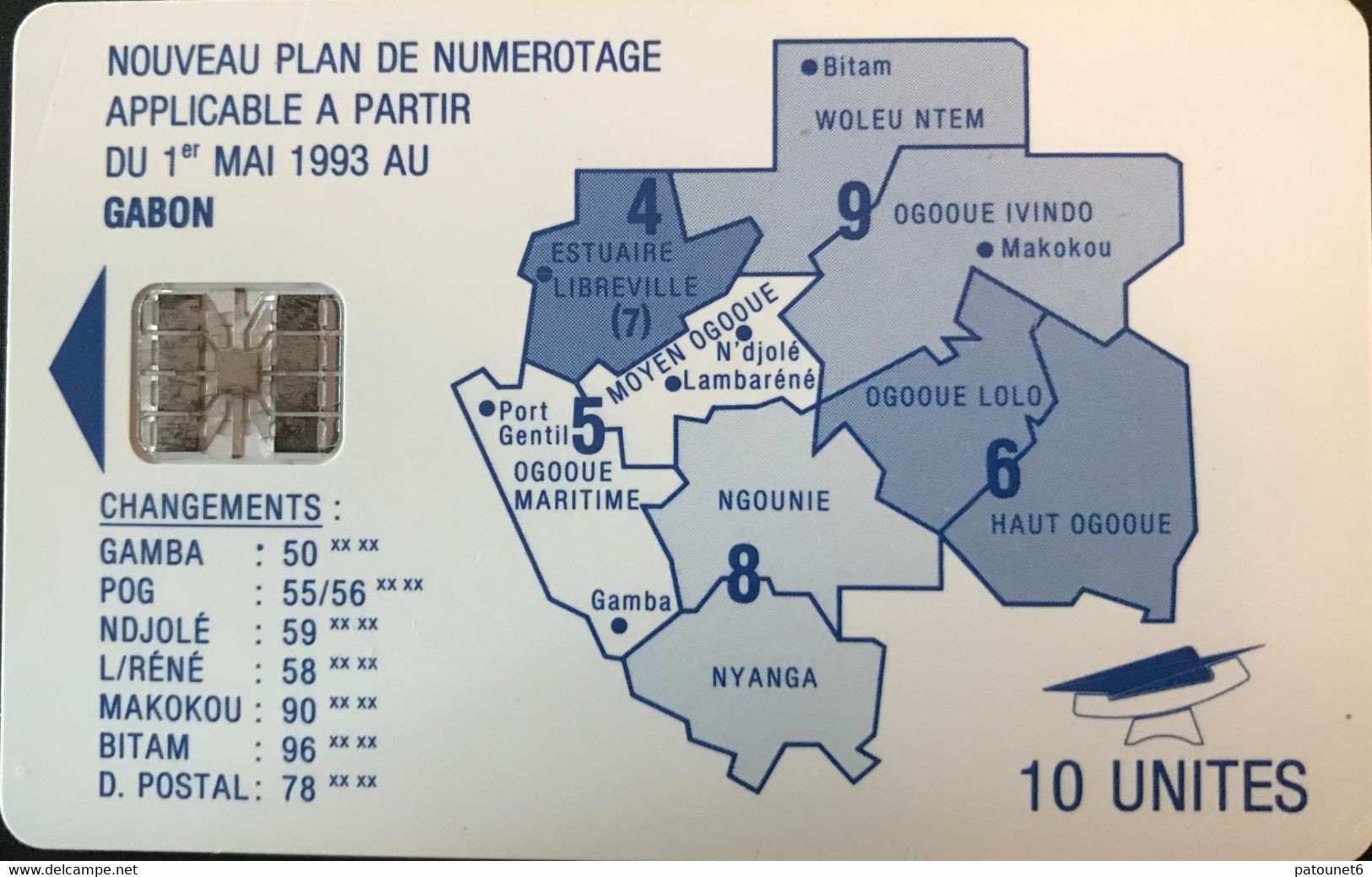 GABON  -  Phonecard  -  Nouveau Plan De Numérotage  -  SC 7  -  10 UNITES  -  Red Number Control - Gabon