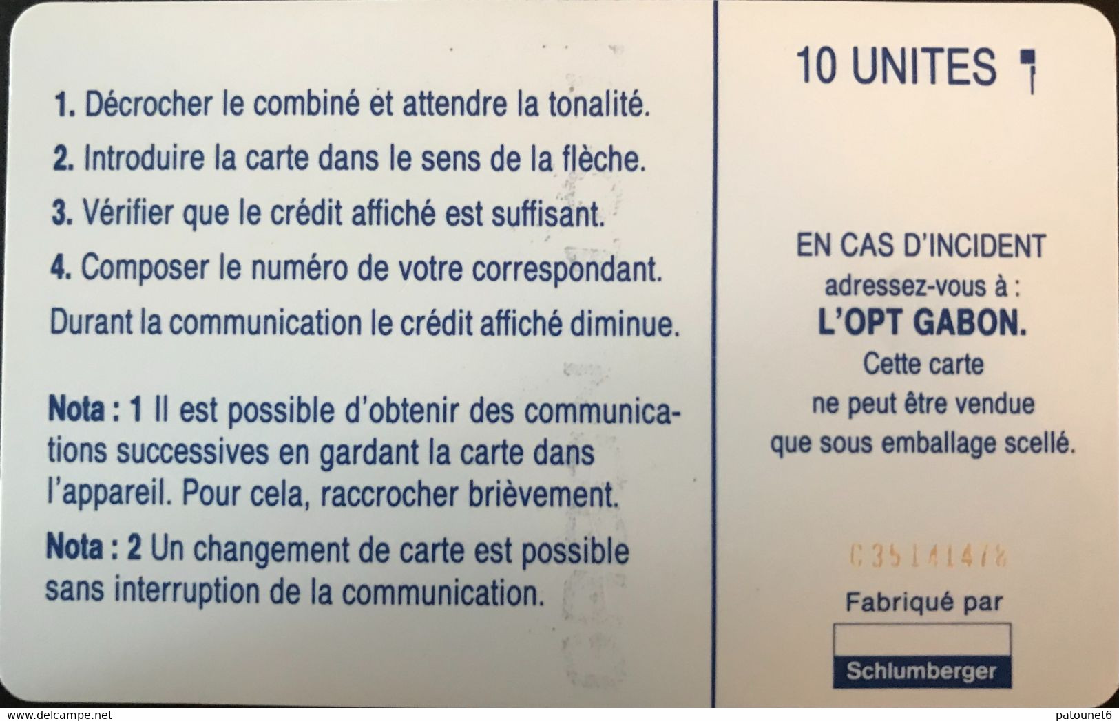 GABON  -  Phonecard  -  Nouveau Plan De Numérotage  -  SC 7  -  10 UNITES  -  Red Number Control - Gabon