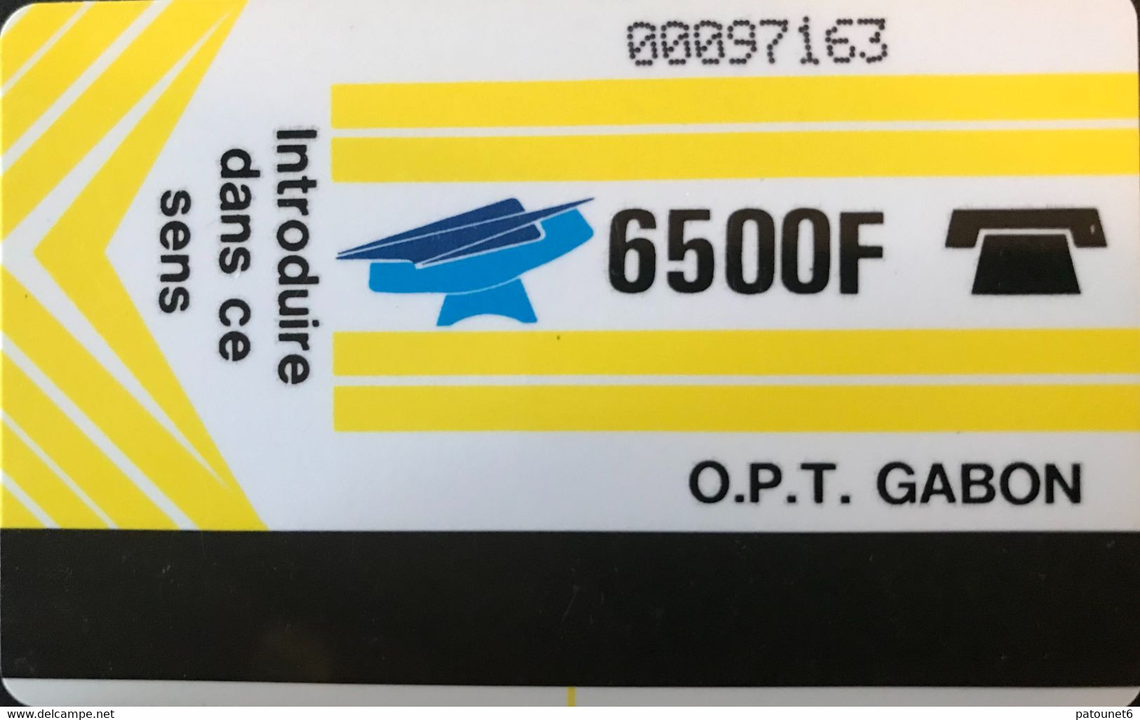 GABON  -  Phonecard  -  Magnétique  -  OPT GABON  - Jaune -  6500 F  -  Control Number (O Barré - Petits Chiffres) - Gabun