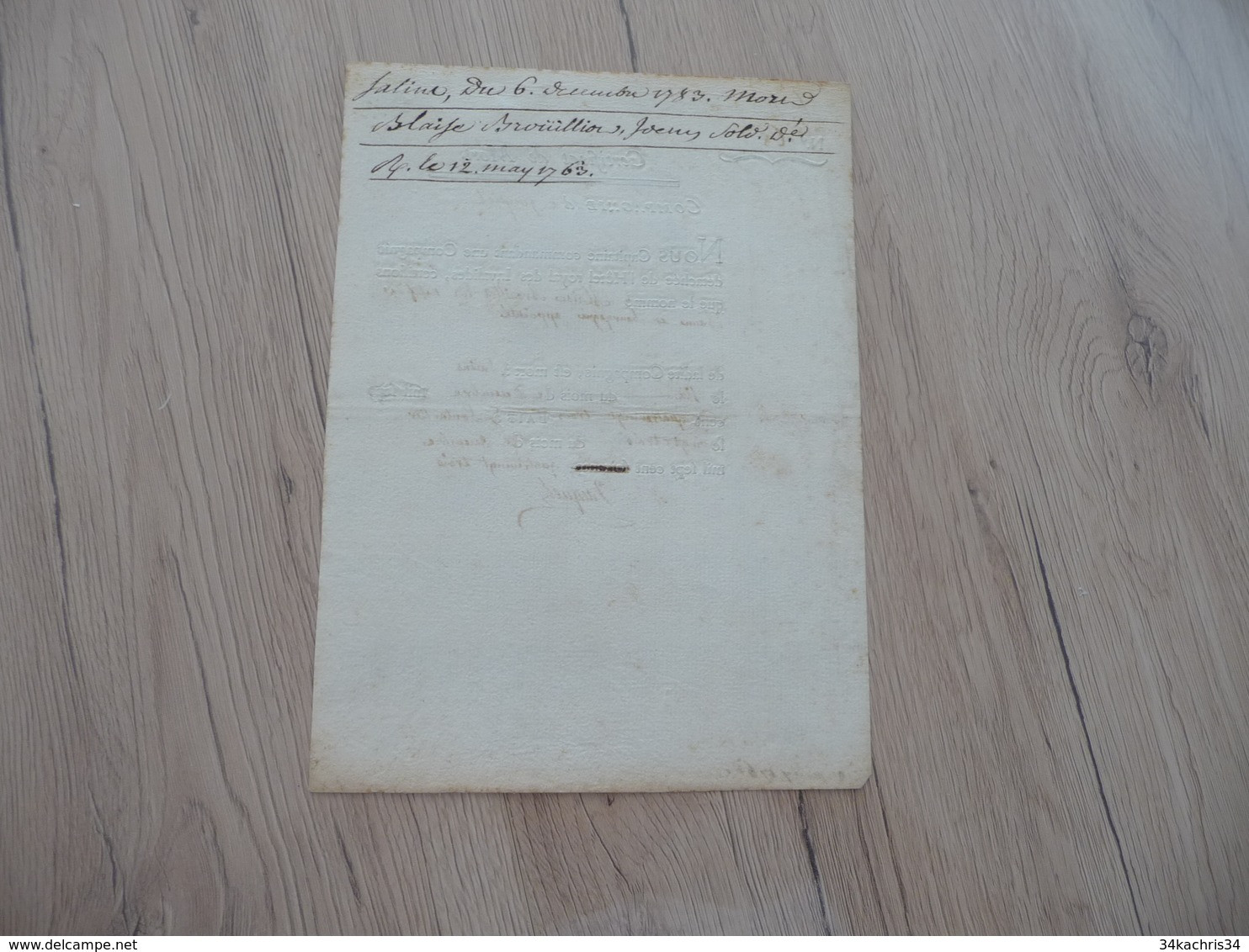 Certificat De Mort Compagnie De Jacquet Brouillot Beaune 23/12/1783 Pontarlier Autographe Jacquet - Dokumente