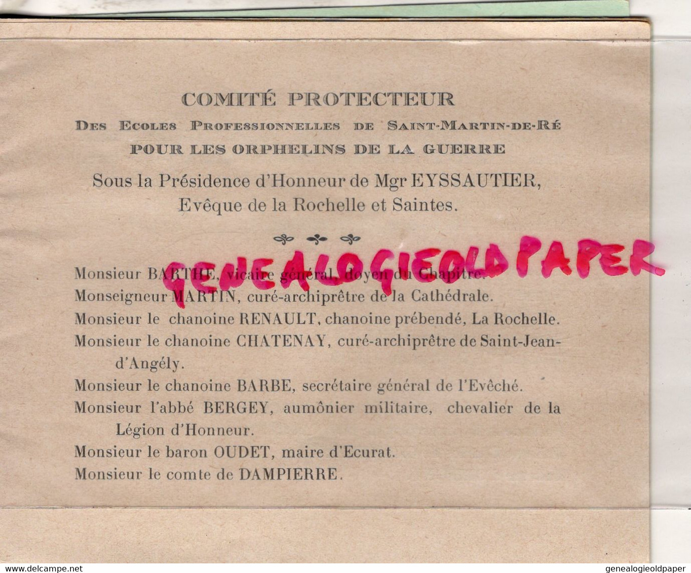 17- RARE LIVRET ECOLES PROFESSIONNELLES ST SAINT MARTIN RE ENFANTS DONT PERES TUES GUERRE-MGR EYSSAUTIER LA ROCHELLE - Historical Documents