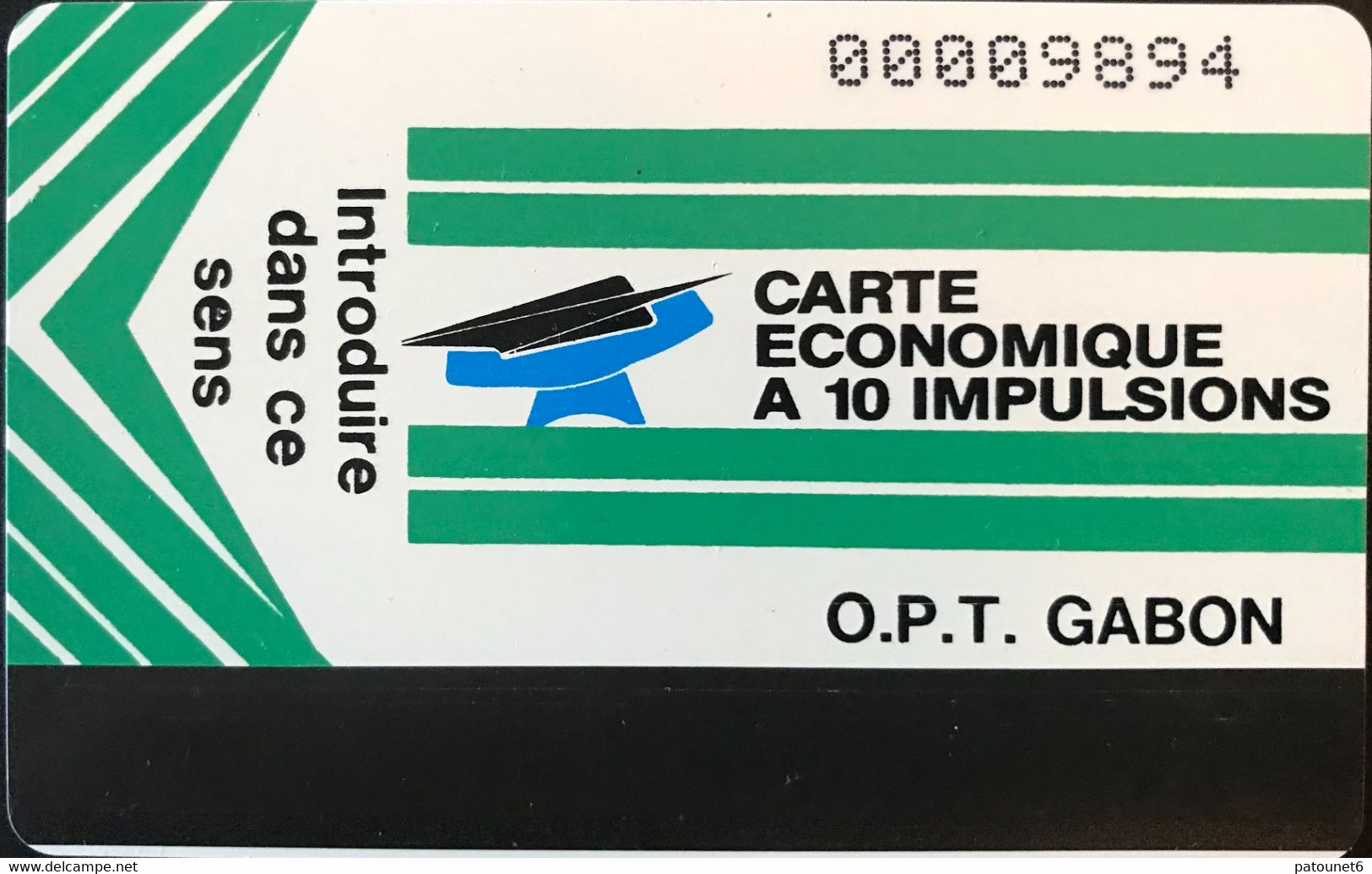 GABON  -  Phonecard  -  Magnétique  -  OPT GABON  - Vert  -  10 Impulsions  -  Control Number : 0 Barré, Grands Chiffres - Gabon