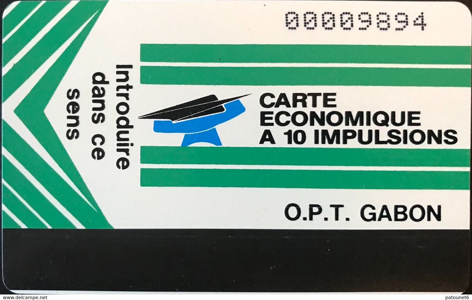 GABON  -  Phonecard  -  Magnétique  -  OPT GABON  - Vert  -  10 Impulsions  -  Control Number : 0 Barré, Grands Chiffres - Gabun