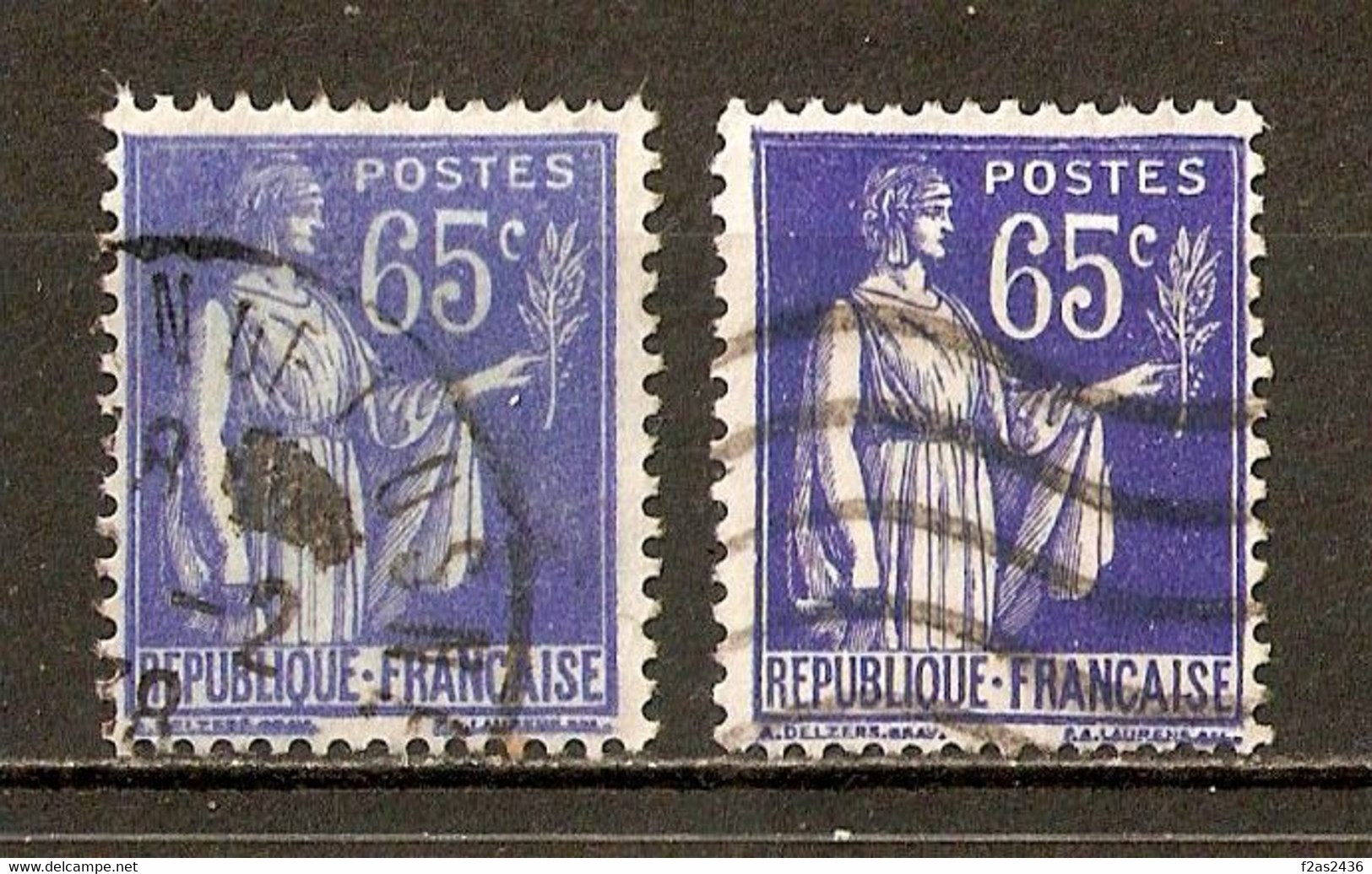 1937-39 Paix - Variété / 65c. Outremer - N°365 (voir Description) - Used Stamps