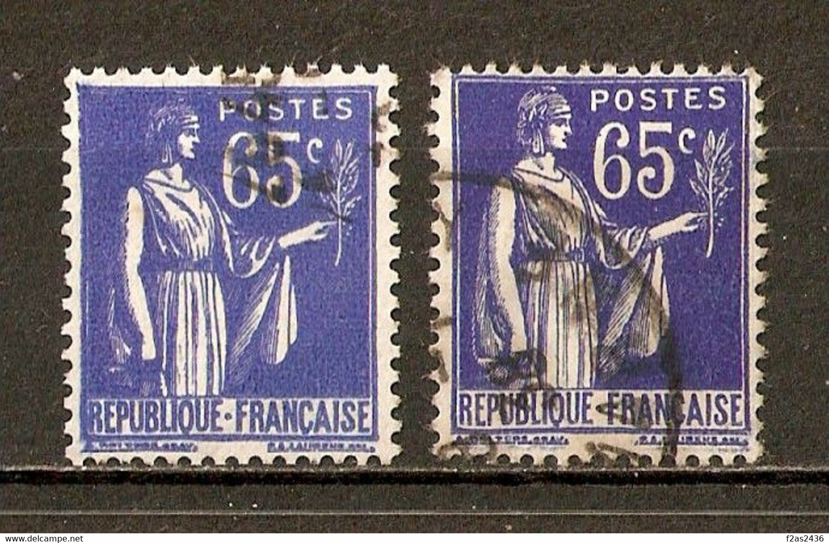 1937-39 Paix - Superbe Variété / 65c. Outremer - N°365 (voir Description) - Usati