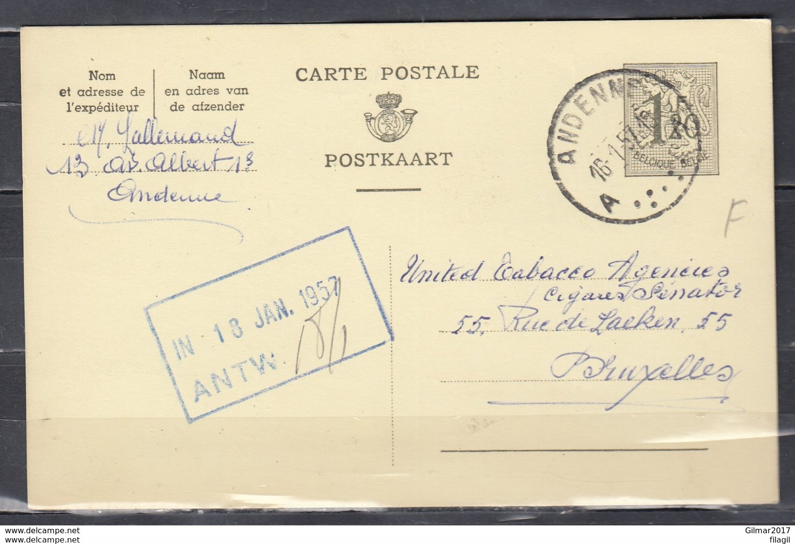 Postkaart Van Andenne A Naar Bruxelles (A) - 1951-1975 Lion Héraldique