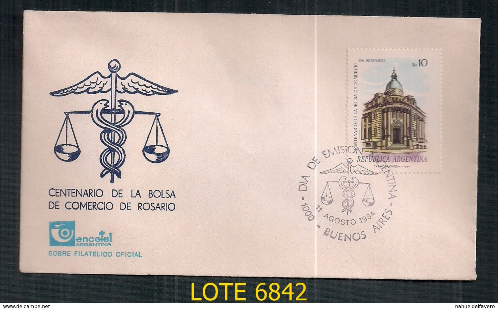 ARGENTINE 1984 GJ 2170 100 ANS DE LA BOURSE ROSARIO WN LE PREMIER JOUR - Brieven En Documenten