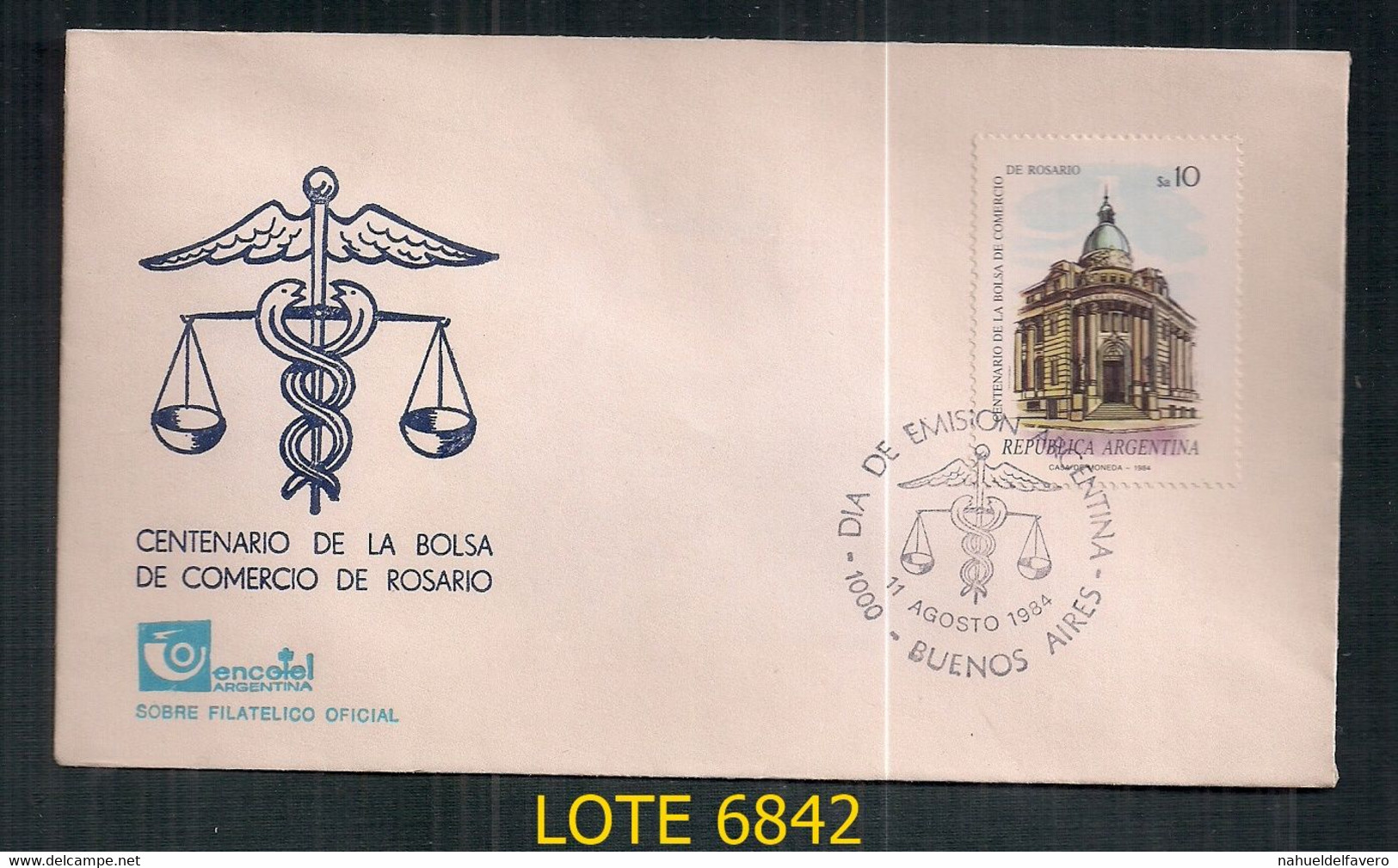 ARGENTINE 1984 GJ 2170 100 ANS DE LA BOURSE ROSARIO WN LE PREMIER JOUR - Covers & Documents